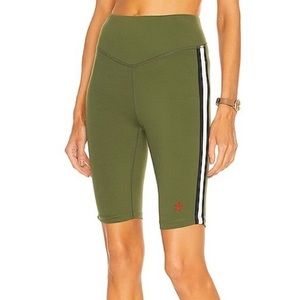 Perfect Moment Stripe Biker Short in Dark Green